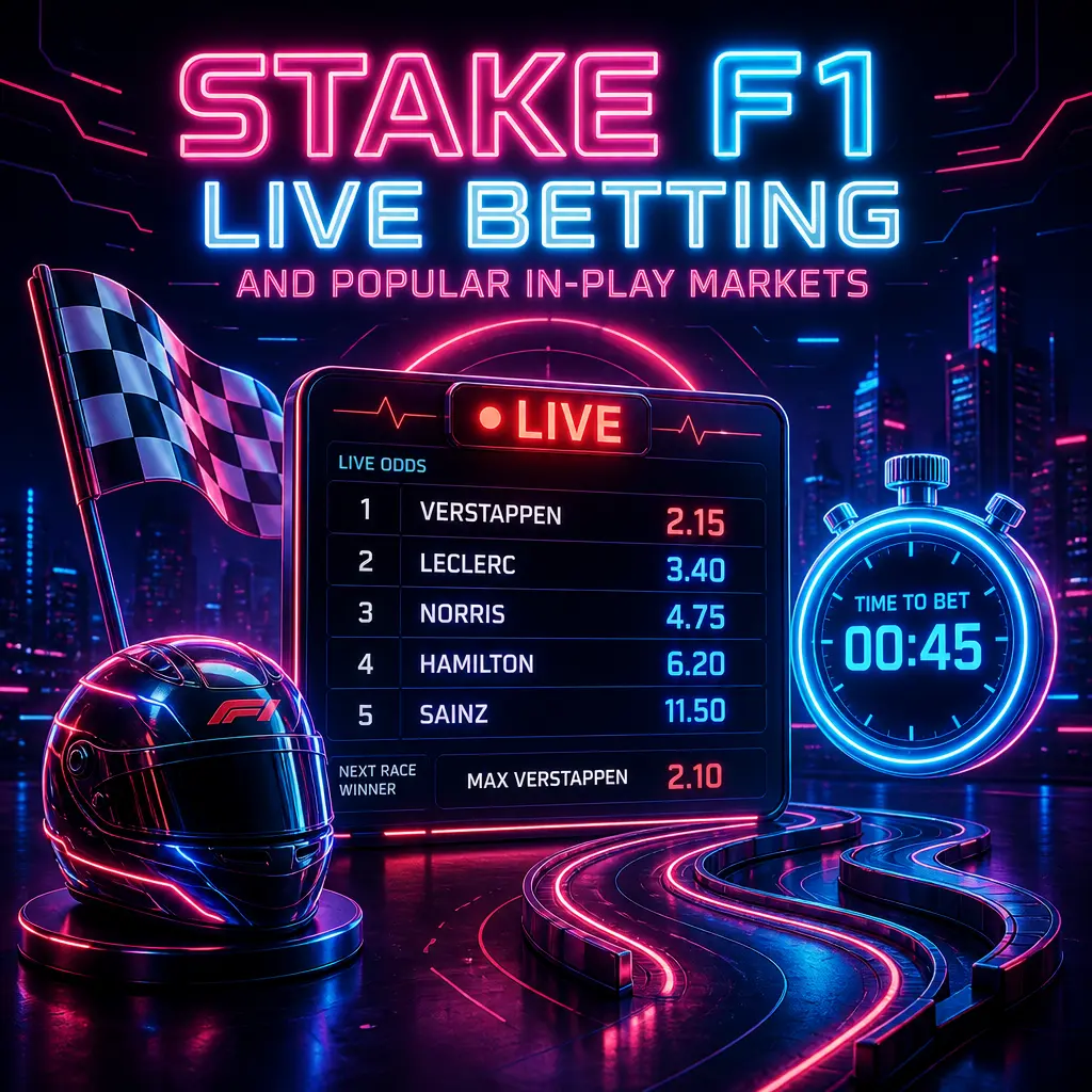 Stake F1 live betting: real-time odds for race winner, pit stops, safety car, fastest lap, and podium markets.