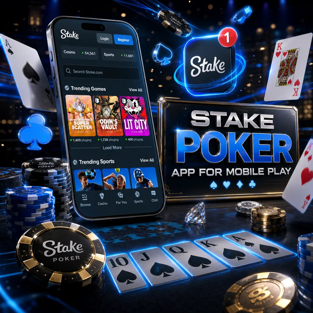 Stake poker app on mobile showing live dealer tables and casino poker games for Android and iOS play