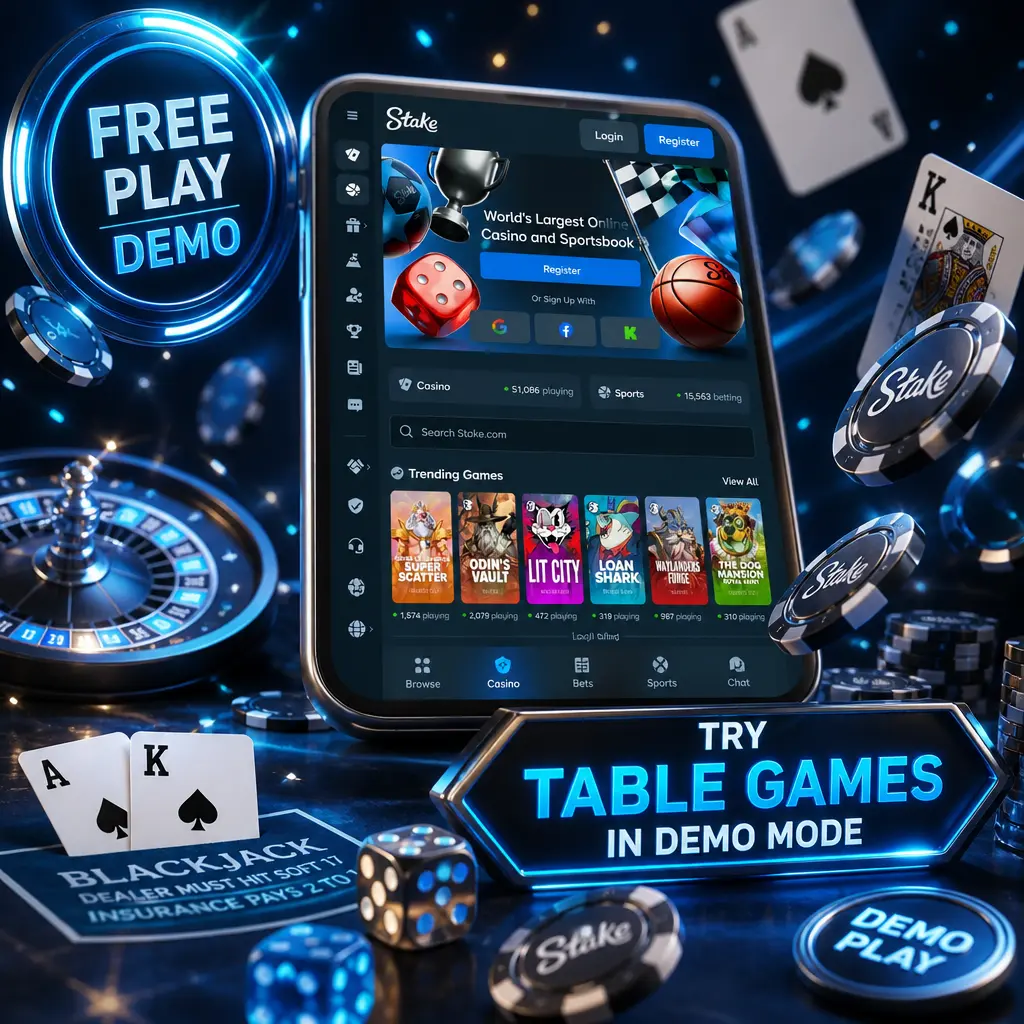 Stake demo mode preview of RNG table games like Blackjack, Roulette, Baccarat, Craps, Sic Bo and Dragon Tiger