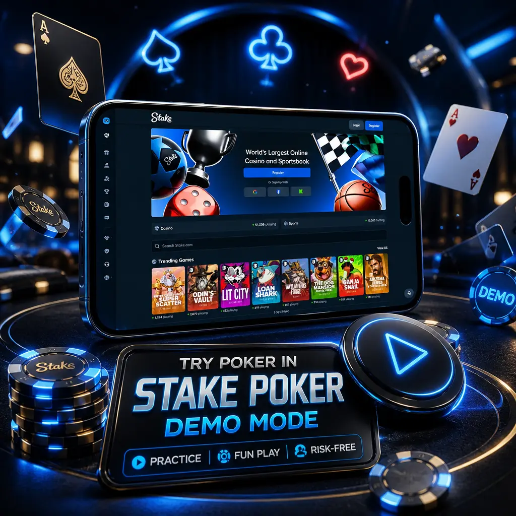 Try Stake Poker demo mode with virtual credits before playing Casino Hold'em, Three Card Poker, and video poker for real money.